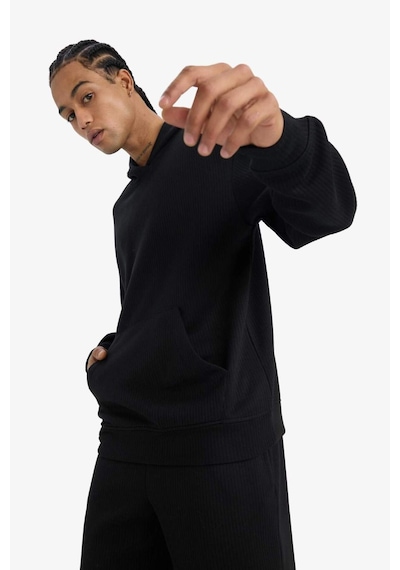 Defacto Boxy Fit Kapüşonlu Jakarlı Sweatshirt E9308ax25aubk81 Siyah