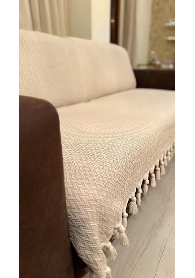 Lunga Vita Başak Desen Dokuma %100 Pamuklu Çok Amaçlı Pike Koltuk Örtüsü 180x230 Bej