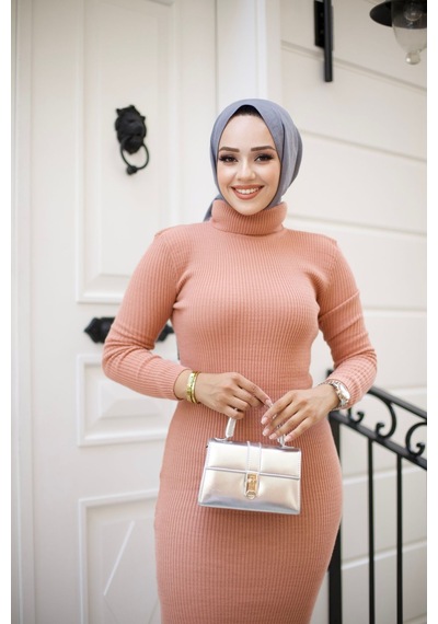 Hira Life Fashion Kadın Elbise Tesettür Giyim Balıkçı Yaka Ve Dar Kesim Triko Kalem Elbise Pudra Pudra Hira Life Fashion Kadın Elbise Tesettür Giyim Balıkçı Yaka Ve Dar Kesim Triko Kalem Elbise Pudra Pudra