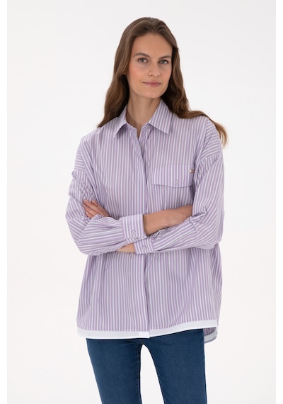 U.S. Polo Assn. Kadın Mor Çizgili Uzun Kollu Gömlek 50316369-VR245