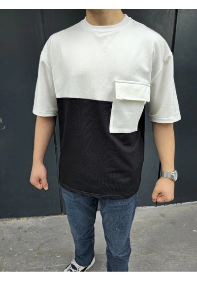 Genel Markalar Torba Cep Detaylı Parçalı T-shirt - Siyah -