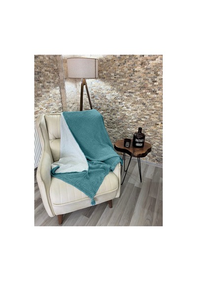 Müslin Koltuk Şalı / Tv Battaniyesi %100 Pamuk 120x180 Cm Turkuaz