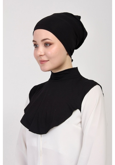 Manolyaşal İslamic Hijab Düz Balıkçı Yakalı Kurtarıcı Boyunluk Siyah