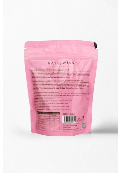 Patiswiss Bittebon Çilek Aromalı Beyaz Çikolatalı Bisküvi Draje 120 G