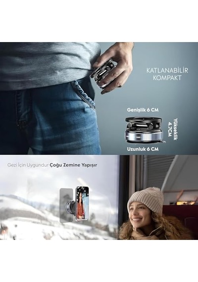 Araç İçi Ve Masaüstü 360 Derece Dönebilen Vakum Özellikli Magnetik Telefon Tutucu B Kalite Diğer