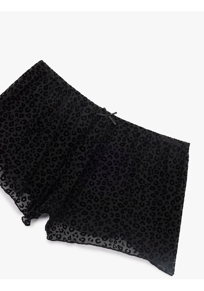 Koton Yarı Transparan Leopar Desenli Mini Şort Pijama Altı Siyah 7wlk80008mk