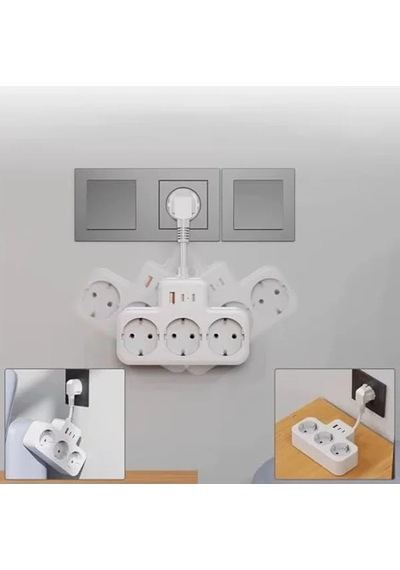 Duvar Tipi Priz Çoğaltıcı, 3 Soket, 2 Type-c Ve 1 Usb, 16a, 3680w, Çocuk Güvenlikli 0