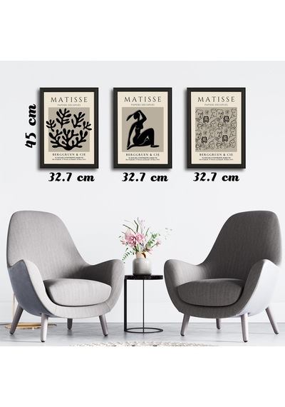 Henri Matisse 3'lü Alüminyum Çerçeveli Poster Seti - Önden Açılır A3 Açılır Kapanır Çerçeve Seti Siyah Beyaz Minimalist, Siyah
