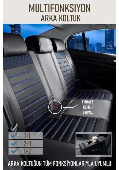 Audi S Serisi S5 Oto Koltuk Kılıfı Ön Arka Set Plus Serisi Siyah Mavi Fs