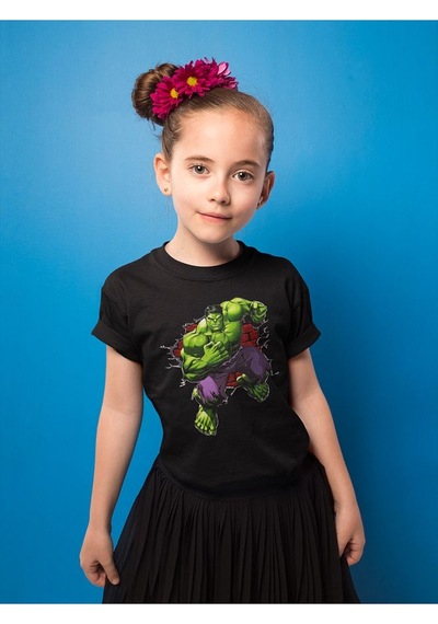 Sevbano Hulk Baskılı Unisex Avengers Film Kahramanı Çocuk Tişört 1-12 Ya SIYAH