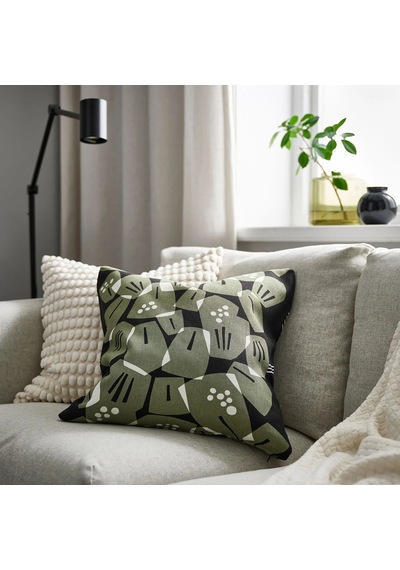 Ikea Underblomma Yastık Kılıfı 50 X 50 Cm Koyu Yeşil - Siyah Çok Renkli