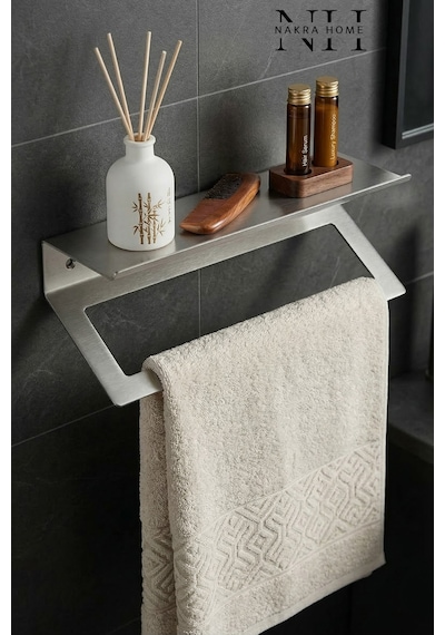 Raflı Havlu Askılığı Paslanmaz Çelik Yapışkanlı Vidalı Banyo Raflı Havluluk Inox