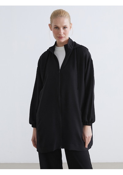 Lc Waikiki Lc Waıkıkı Siyah Kapüşonlu Oversize Kadın Tunik