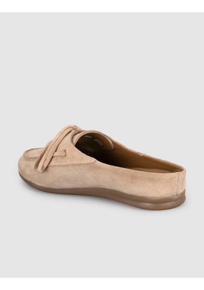 Kadın Süet Deri Bağcıklı Mule Loafer Bej
