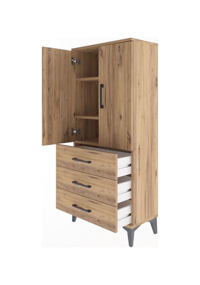 Arges Dolap 3 Raflı 3 Çekmeceli 2 Kapaklı 60x30x134 Çam-çam Çam