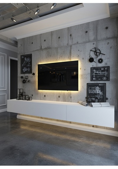 Resital Ledli Duvara Monte Tv Sehpası - Beyaz - W6008-1 Beyaz