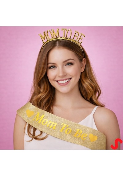 Mom To Be Taç Ve Kuşak Seti - Altın