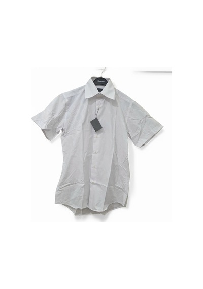 M Slim Fit Sert Yakalı Çiçek Desenli Beyaz Klasik Kısa Kollu Erkek Gömlek
