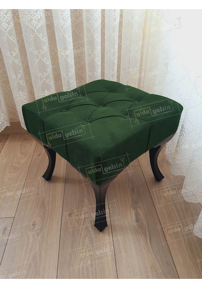 Kapitoneli Makyaj Pufu Ayak Ucu Puf Siyah Ayak 45 45 Yeşil