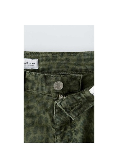 Uğur Bebe Kız Çocuk Geniş Paça Yeşil Leopar Kot Kanvas Pantolon Beli Ayarlamalı Yeşil Leopar Yeşil Leopar
