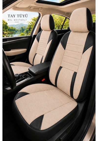 Skoda Rapid 2012+ Uyumlu Nova Serisi Bej Siyah Oto Koltuk Kılıfı