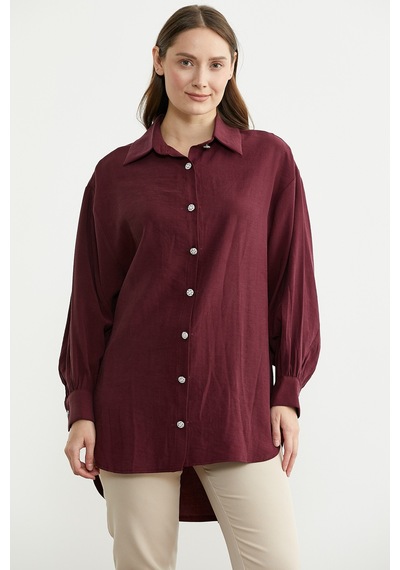 Sementa Tencel Arkası Uzun Oversize Gömlek - Bordo
