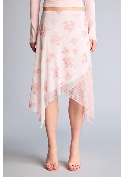 Defacto Asimetrik Floral Normal Bel Penye Astar Tül Mini Etek H0802ax26sppn74 Pembe-pn74