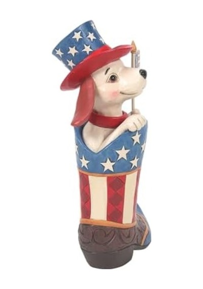 Enesco Jim Shore Heartwood Creek Patriotic Dog Holding Flag İn A Cowby Boot Figurine, 22 Cm, Çok Renkli
