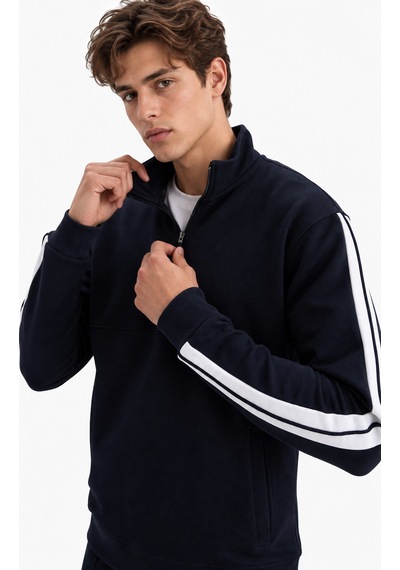 We&me Boxy Fit Gömlek Yaka Sporcu Erkek Sweatshirt İndigo