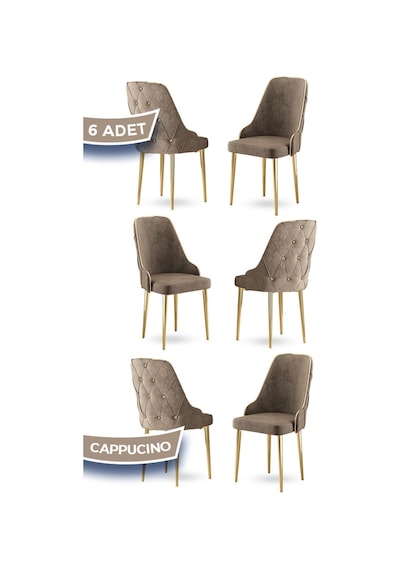 Canisa Krax Serisi, 1.sınıf Babyface Kumaş Mutfak Sandalyesi, Gold Metal Ayak, 6 Adet Cappucino Sandalye Sandalye Cappucino Ayaklar Gold