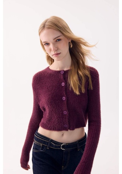 Defacto Coool Slim Fit Dar Kesim Bisiklet Yaka Triko Hırka Z9318az24wnbr304 Bordo