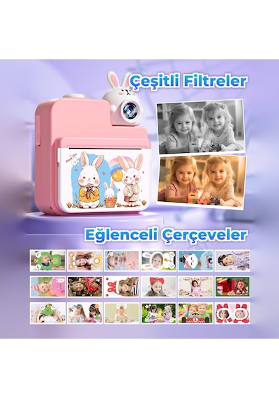 Jd30 3.0" Ekran 1080P Video 180 Derece Dönen Lens Anında Baskılı Çocuk Kamerası