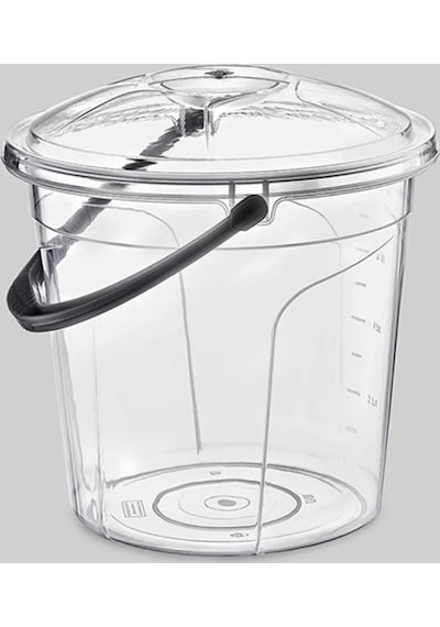 Poly Time 15 Litre Kapaklı Ölçekli Şeffaf Su Kovası - ABS Plastik - Saplı Şeffaf