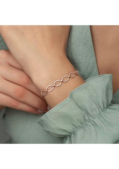 Gümüş Rose Oval Taşlı Bayan Bileklik Çok Renkli 74782140