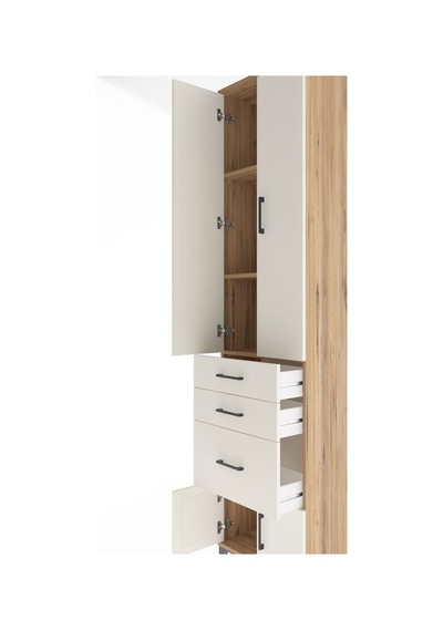 Arges Dolap 3 Raflı 3 Çekmeceli 4 Kapaklı 60x30x243 Çam-aytaşı Çam