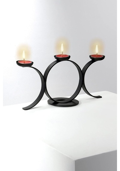 Bundera Siyah Çember Model Dekoratif Metal Ferforje Tealight Mum Dahil Şamdan Mumluk Çok Renkli