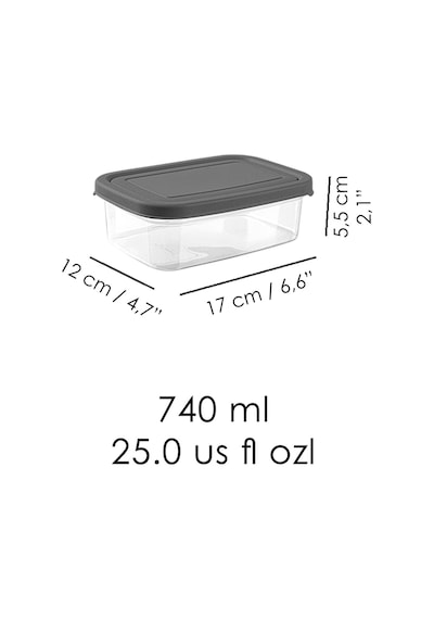 Meleni Home Dikdörtgen Mikrodalgaya Uygun Düzenleyici Organizer Erzak Saklama Kabı Gri 740 ML 6 Adet