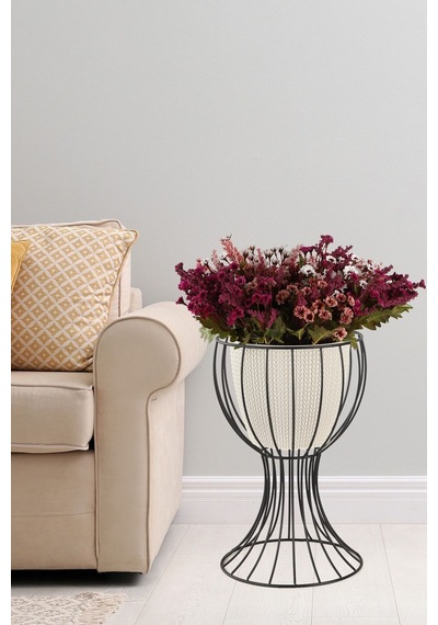 Anafor Saksılık Siyah 43 Cm Krem Saksı