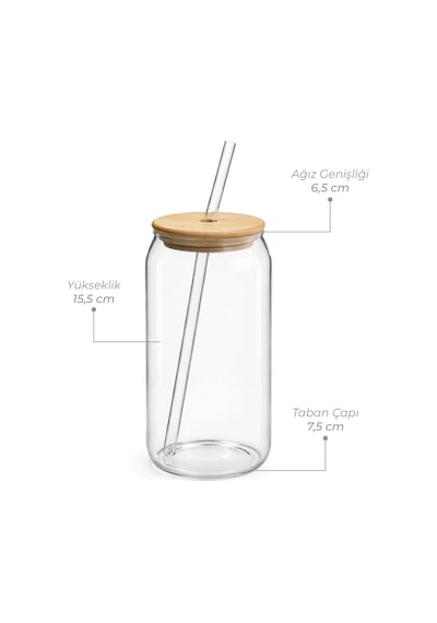 Bambu Kapaklı Pipetli Borosilikat Sunum Bardağı, Kahve Bardağı, Isı Dayanıklı Bardak 600 Ml Coollime