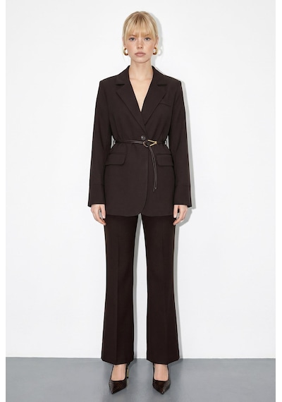 Shade Kadın Astarlı Garni Kol Detaylı Kemerli Blazer Ceket 8146 60286139 - Acı Kahve Kahverengi