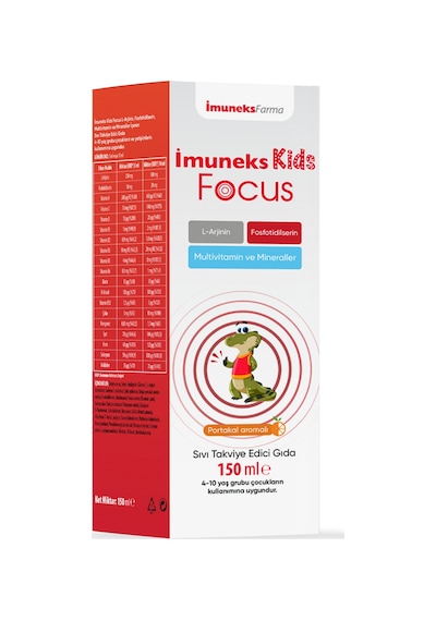 İmuneks Kids Focus L-Arjinin Fosfotidilserin Multivitamin ve Mineraller İçeren Sıvı Takviye Edici Gıda  150 ML