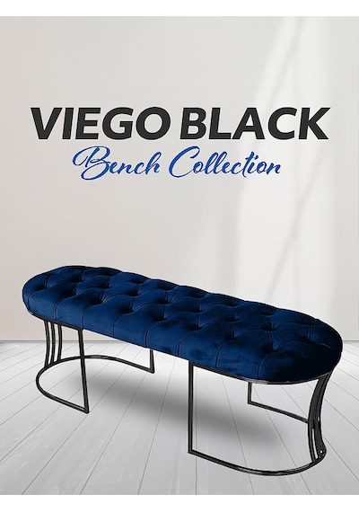 Viego Siyah Bench Puf Mavi