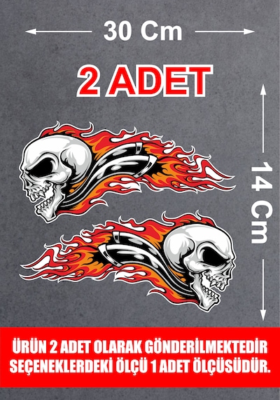 Alevli Kurukafa Sticker - Araba Oto Motosiklet Karavan Cam Sticker - 00027 30X14 Cm