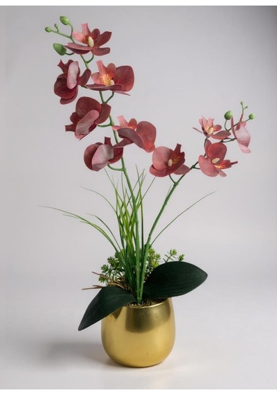 Yapay Çiçek Islak Orkide Gold Metal Saksıda Saksıda Orkide 50cm