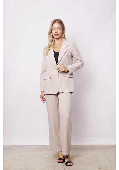 Kadın Yakalı Cep Kapaklı Uzun Kol Hafif Likralı Kumaş Oversize Blazer Ceket Pantolonu Jument 40075 -taş Taş Kadın Yakalı Cep Kapaklı Uzun Kol Hafif Likralı Kumaş Oversize Blazer Ceket Pantolonu Jument 40075 -taş Taş