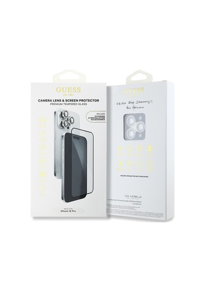 Apple Uyumlu   iPhone 16 Pro Guess Lisanslı Rhinestone Ekran Ve Lens Koruyucu 2in1 Aksesuar Seti Gold