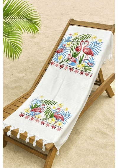 Bambu Baskılı Plaj Havlusu Peştemali Organik Bambu 90x170 İnce Peştemal Flamingo