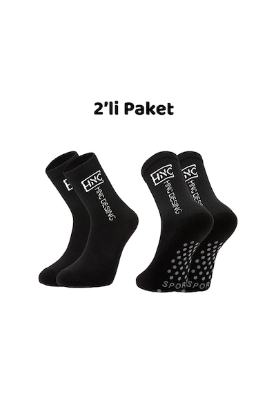 Hnc Sport 2'li Siyah Kaydırmaz Silikonlu Taban Nefes Alan Premium Futbol Fitness Koşu Sporcu Çorap