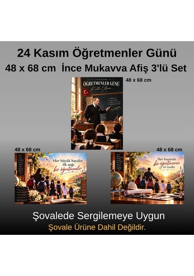 24 Kasım Öğretmenler Günü 48 68 Cm Mukavva Afiş Seti 3'lü Siyah Beyaz Tüm Yaşlar