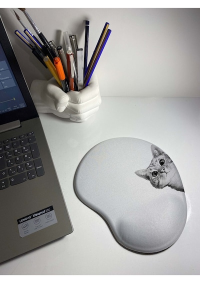 Siyah Beyaz Kedi Bilek Destekli Mouse Pad Mousepad